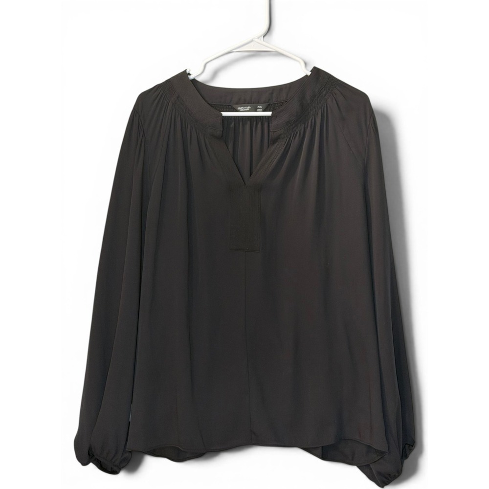 Simply Vera Vera Wang Black Split Neck Long Sleeve Blouse XXL Formal Whimsy Goth